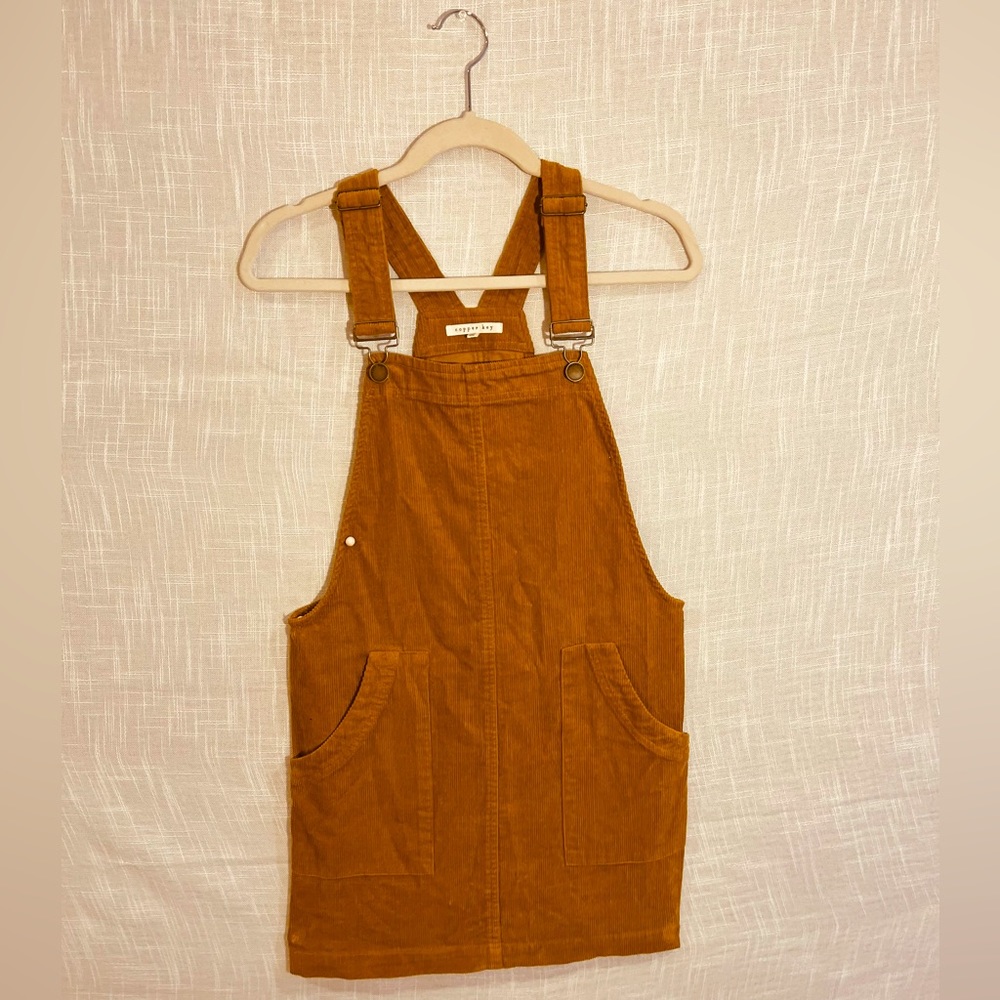 burnt orange corduroy overall dress